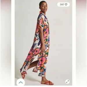 Anthropology Bel Kazan Poppy Short Sleeve VNeck Side Slit Maxi Kaftan Dress XS/S